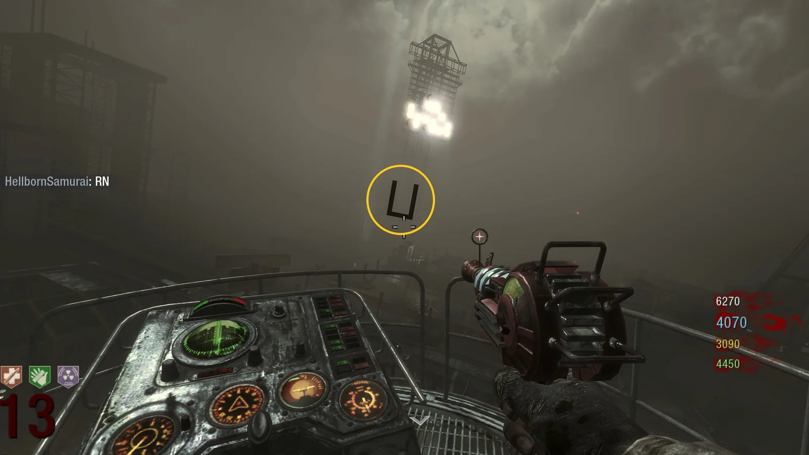 Letra U flotando en el aire durante el trayecto de Claymores/Stamin-Up a Spawn