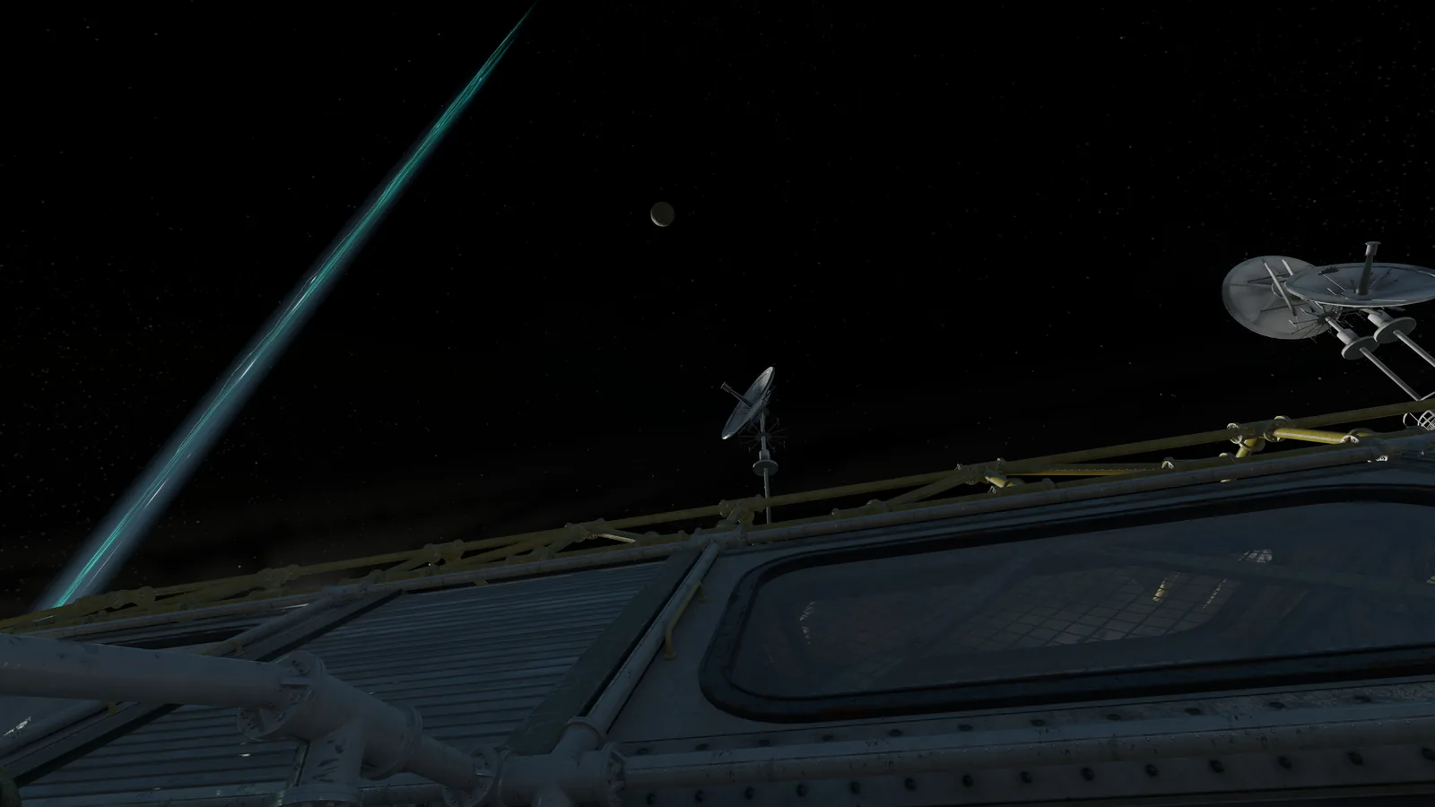 La Esfera Vril atascada en el plato de la gran antena satelital, sobre la Área de Recepción